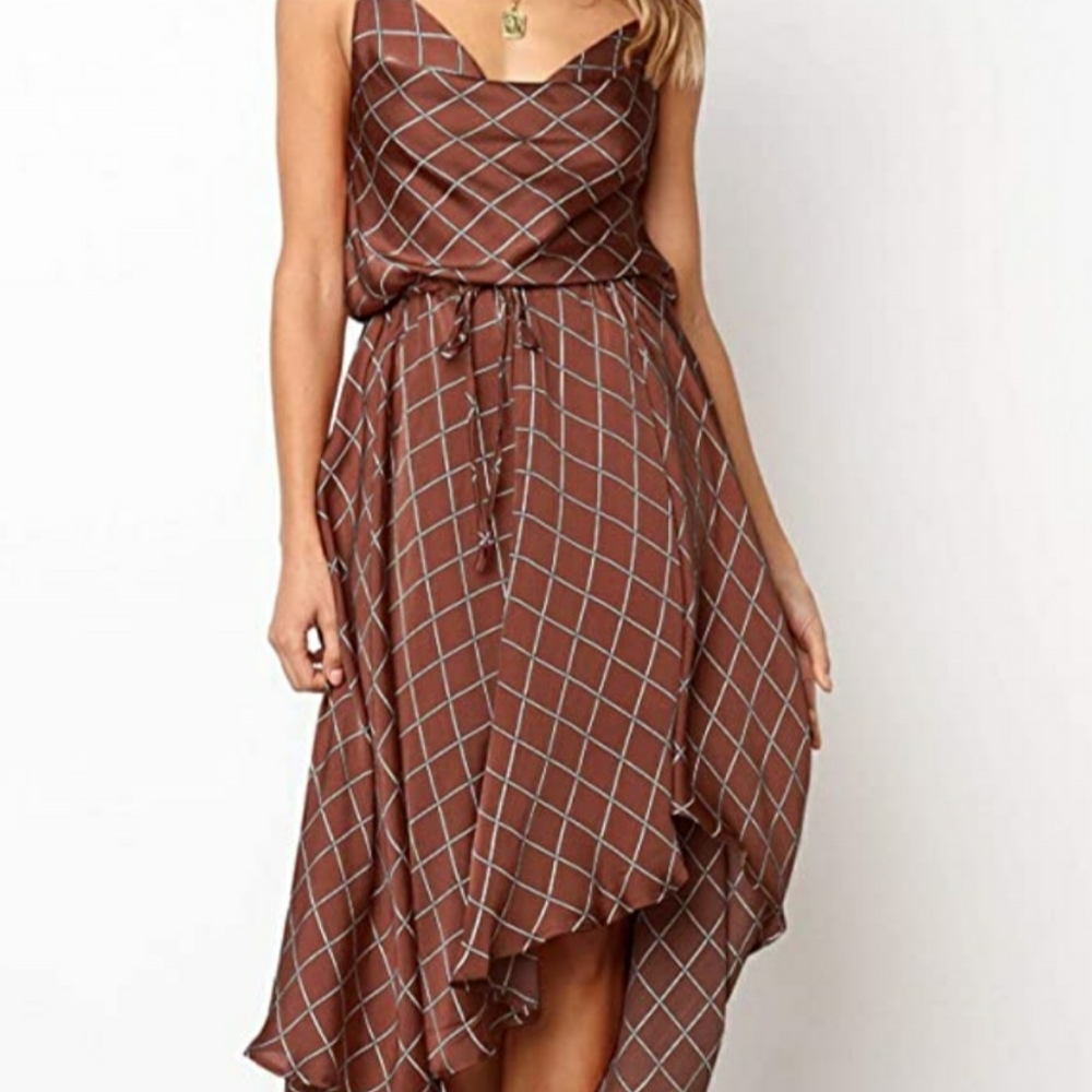 Amazon Ecowish Plaid Strappy Draped Blogger Dress